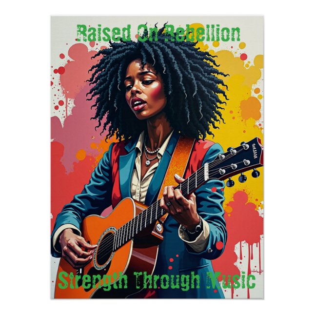 Custom Black Woman Guitarist Art Inspirational Poster (Front)