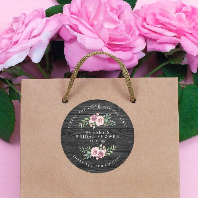 Custom Black Wood Garland Bridal Shower Sanitizer Classic Round Sticker (Creator Uploaded)