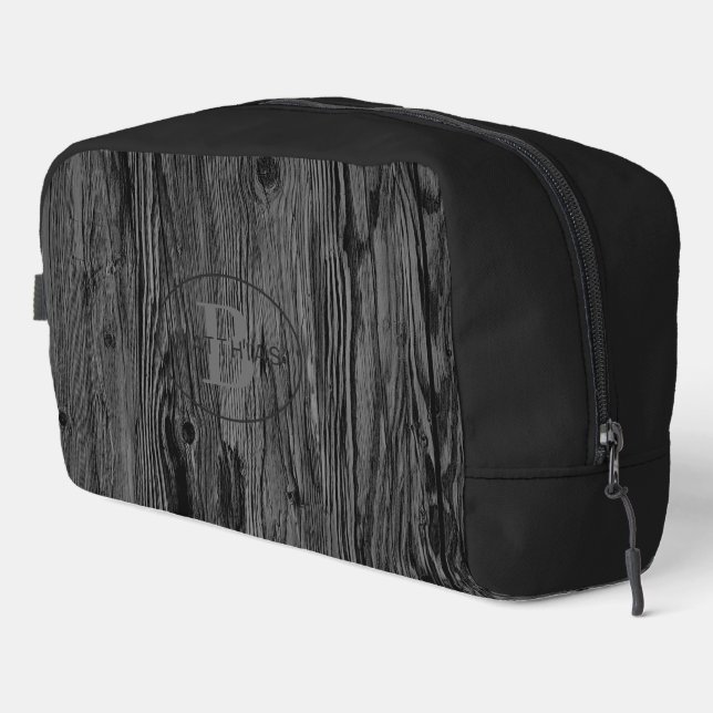 Custom Black Woodgrain Pattern Dopp Kit (Right Corner)
