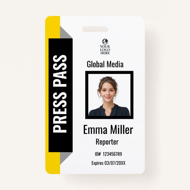 Custom Black & Yellow Media Pass | Press ID  Badge ID Badge (Front)