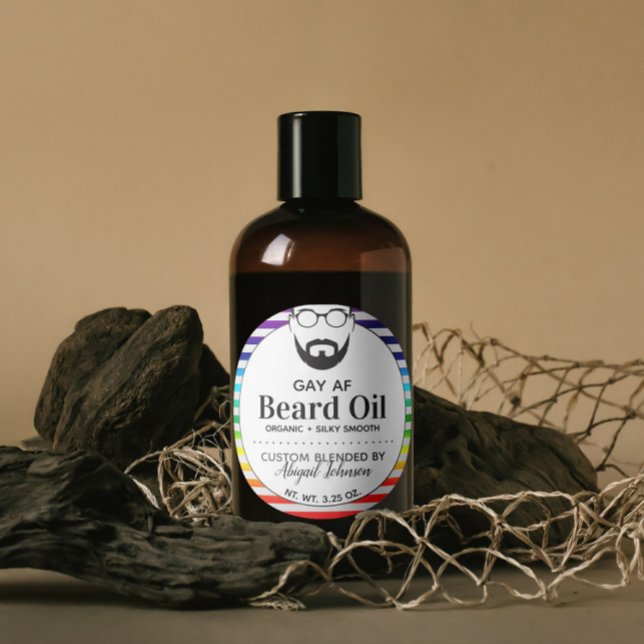 Custom Blended LGBTQ Beard Oil Rainbow Stripes Classic Round Sticker (Creator Uploaded)