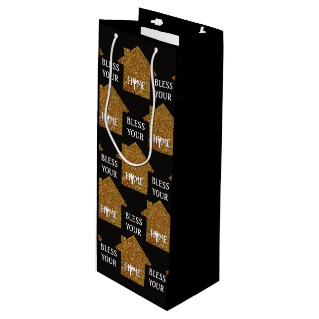 Custom BLESS YOUR HOME Realtor Client  Wine Gift Bag (Front Angled)