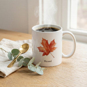 Custom Blessed Autumn Watercolor Maple Leaf Mug