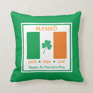 Custom BLESSED Irish Flag St Patricks Day Cushion