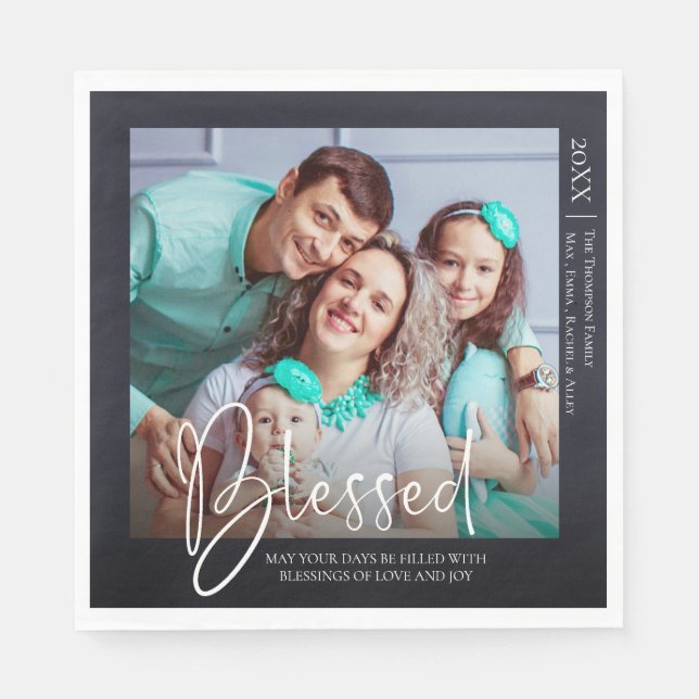 Custom | Blessed | Photo Happy Holidays Napkin (Front)