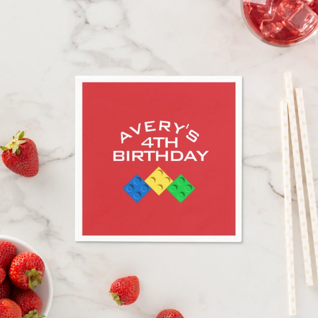 Custom BLOCK PARTY Colourful Bricks Thank You Napkin (Insitu)