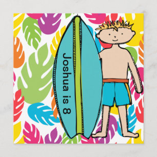 Custom Blonde Boy Surfer Birthday Invites