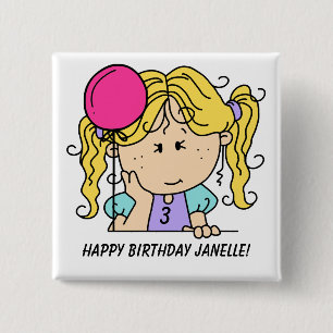 Custom Blonde Girl Birthday Button