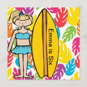 Custom Blonde Girl Surfer Birthday Invites