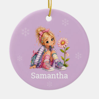 Custom Blonde Hair Girl Name Ceramic Tree Decoration