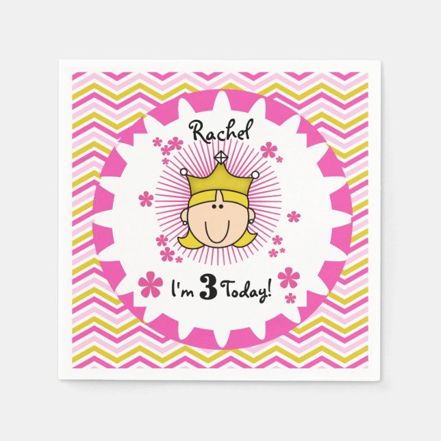 Custom Blonde Princess 3rd Birthday Paper Napkins (Front)