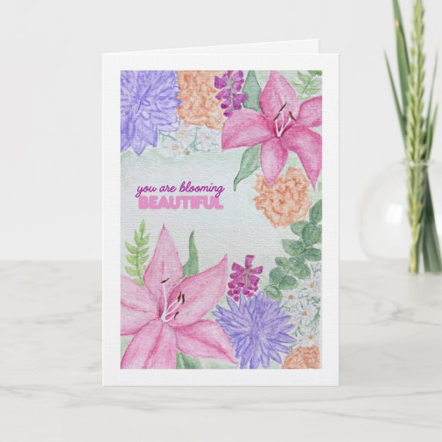Custom Blooming Beautiful Watercolour Folded Card (Front)