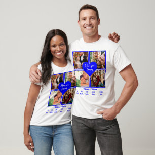Custom Blue 10th Anniversary 4 Photo Collage T-Shirt