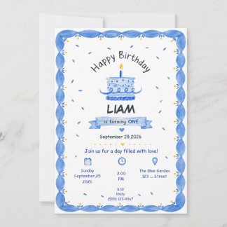 Custom Blue 1st Birthday Boy Invitation