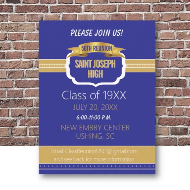 Custom Blue 50th Class Reunion Invite Postcard (Creator Uploaded)