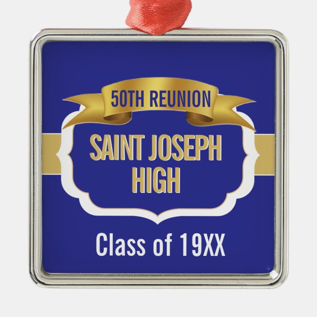 Custom Blue 50th Class Reunion  Metal Tree Decoration (Front)