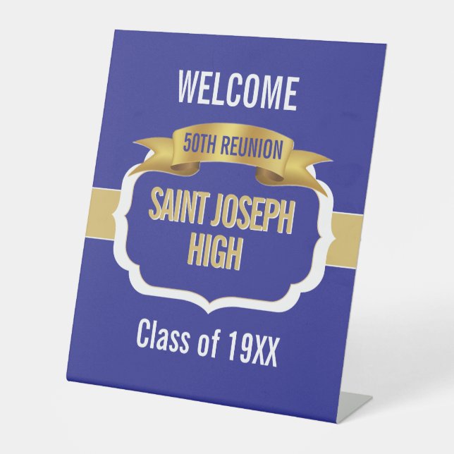 Custom Blue 50th Class Reunion  Pedestal Sign (Front)