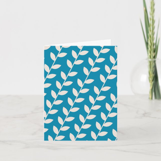 Custom Blue 70s Retro Leaf Pattern  Card (Front)