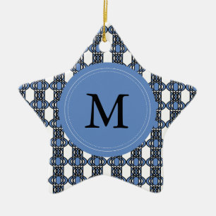 Custom Blue Abstract Scarab Pattern Monogram Ceramic Tree Decoration