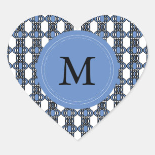 Custom Blue Abstract Scarab Pattern Monogram Heart Sticker