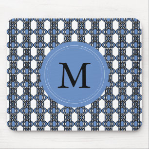 Custom Blue Abstract Scarab Pattern Monogram Mouse Mat