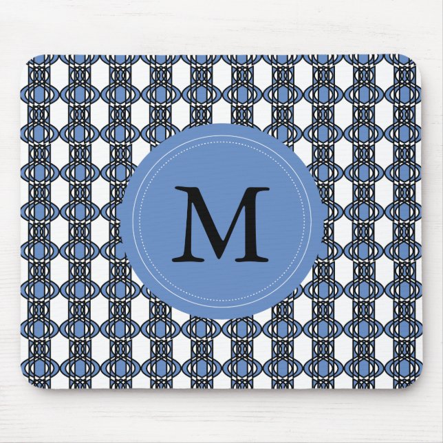 Custom Blue Abstract Scarab Pattern Monogram Mouse Mat (Front)