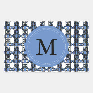 Custom Blue Abstract Scarab Pattern Monogram Rectangular Sticker