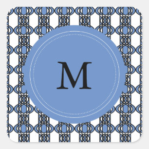 Custom Blue Abstract Scarab Pattern Monogram Square Sticker