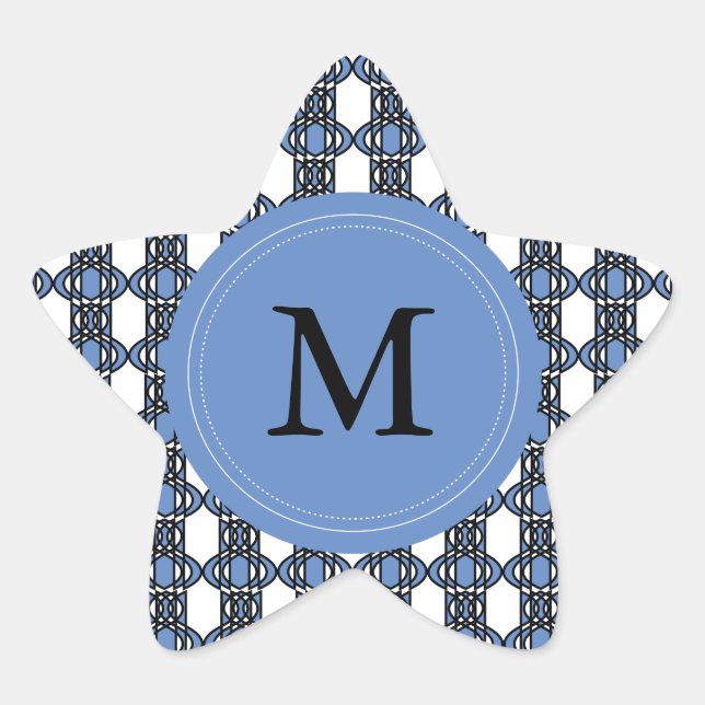 Custom Blue Abstract Scarab Pattern Monogram Star Sticker (Front)