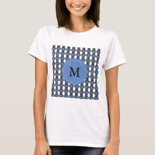 Custom Blue Abstract Scarab Pattern Monogram T-Shirt