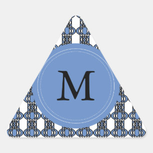 Custom Blue Abstract Scarab Pattern Monogram Triangle Sticker