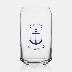 Custom Blue Anchor Emblem Can Glass