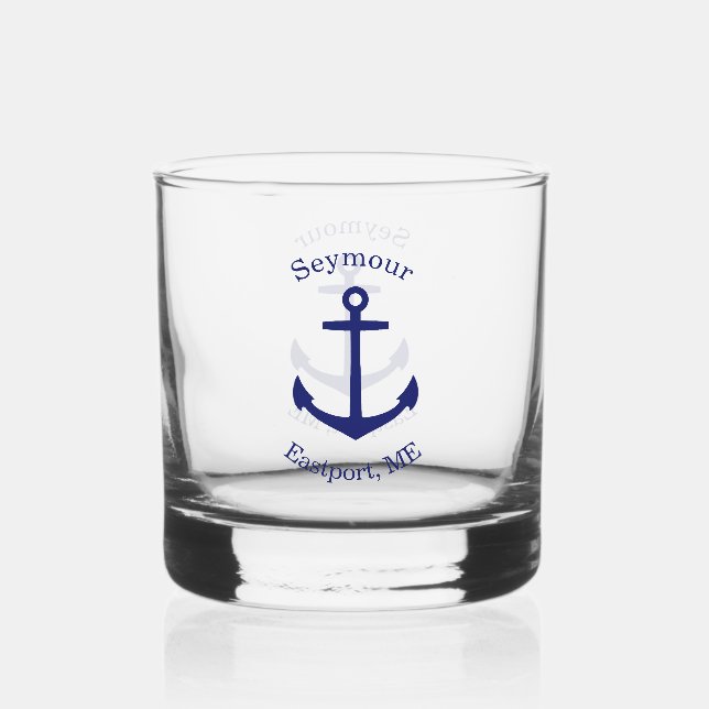 Custom Blue Anchor Emblem Whiskey Glass (Front)