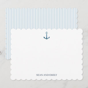 Custom Blue Anchor Logo Nautical Stationary Thank You Card