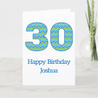 Custom Blue and Green Chevron 30th Birthday Card