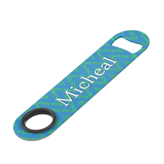 Custom Blue and Green Chevron Speed Bottle Opener (Front Angled)