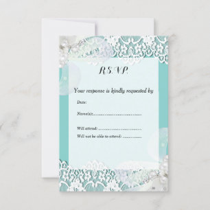 Custom Blue and Lace RSVP Wedding Card