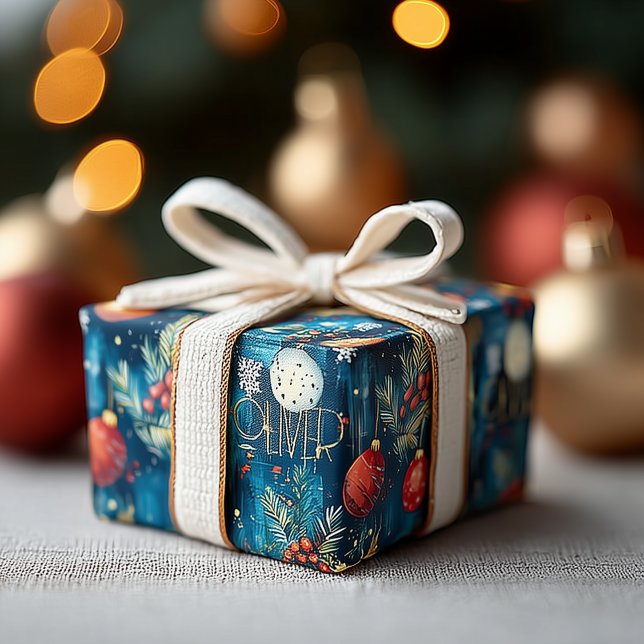 Custom Blue and Red Ornaments Christmas Wrapping Paper (Creator Uploaded)