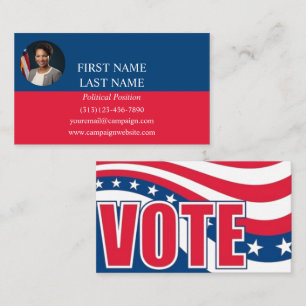 Custom Blue and Red Photo Political Campaign  Business Card
