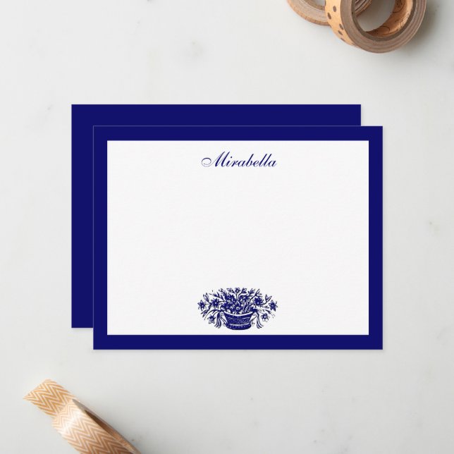 Custom Blue and White Floral Blue Border 4.25x5.5 Card (Front/Back In Situ)
