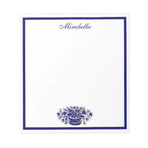 Custom Blue and White Floral Blue Border Notepad