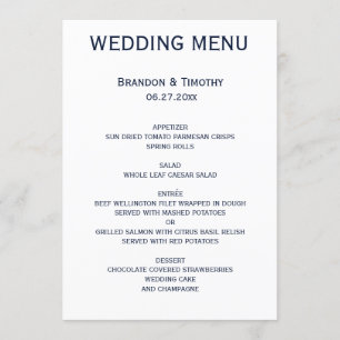 Custom Blue And White Gay Wedding Menu
