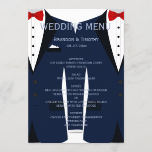Custom Blue And White Gay Wedding Menu Card