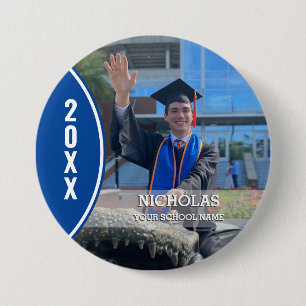 Custom Blue and White Graduation Photo Button