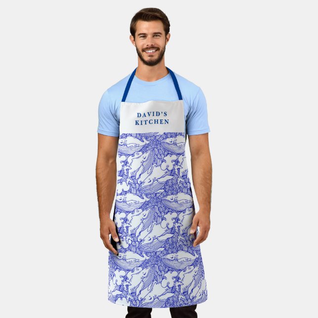 Custom Blue And White Humpback Whale  Apron (Worn)