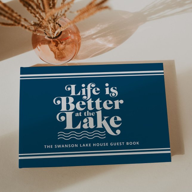 Custom Blue and White Life is Better at the Lake  Guest Book (Creator Uploaded)