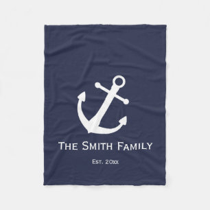 Custom Blue and White Nautical Anchor Blanket