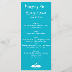 Custom Blue And White Wedding Menu Cards Swans