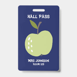 Custom Blue Apple Hall Pass ID Badge