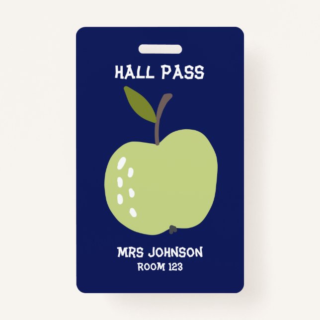 Custom Blue Apple Hall Pass ID Badge (Front)